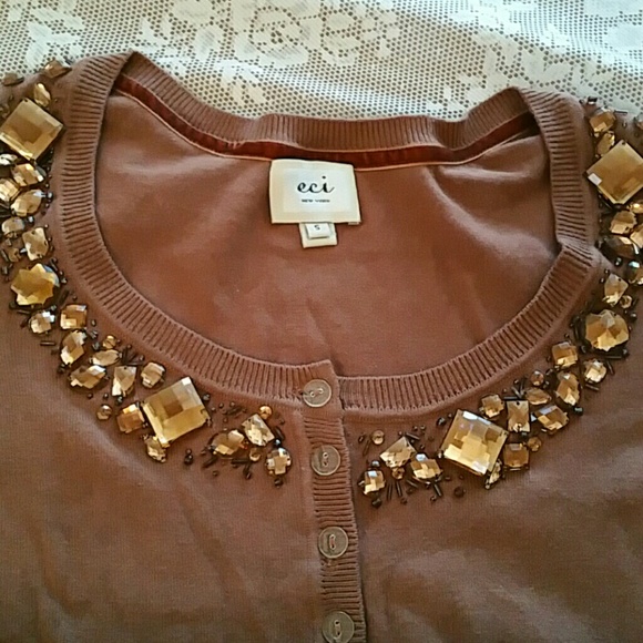 ECI Anthropologie Brown Ombre Jewel Cardigan - Picture 2 of 5